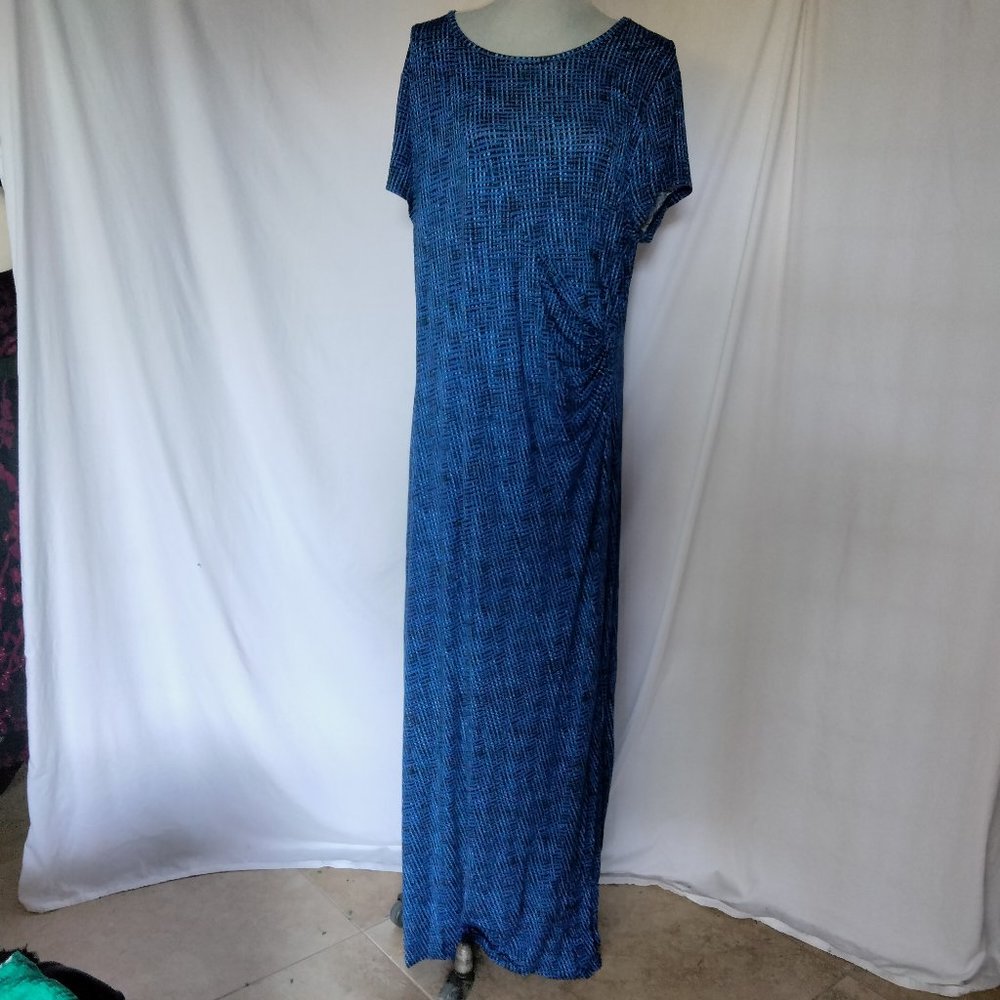 Apt. 9 Blue Black Printed A-line Maxi Dress Women's Size XXL 3/4 Sleeve!!.